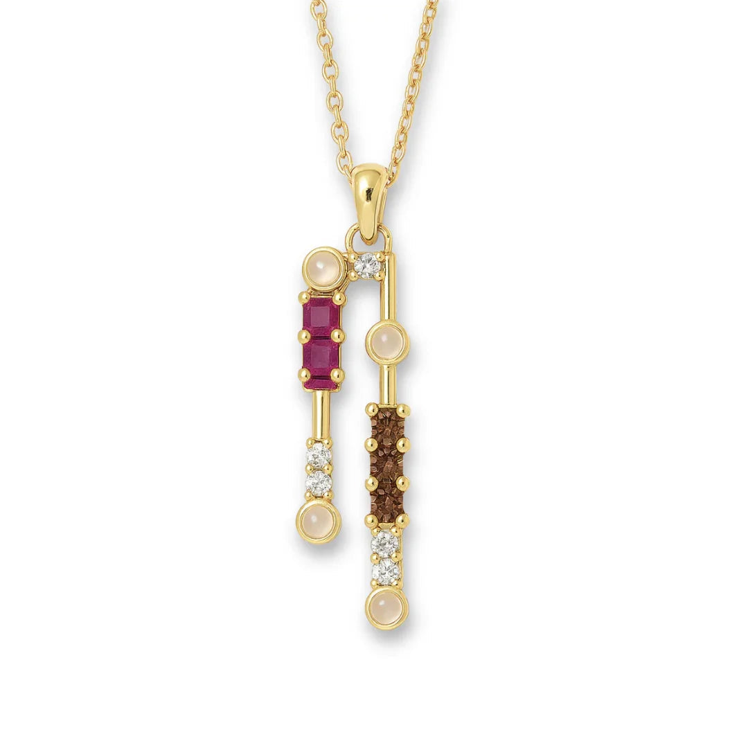 Natural Multistone Bar Drop Necklace Silver