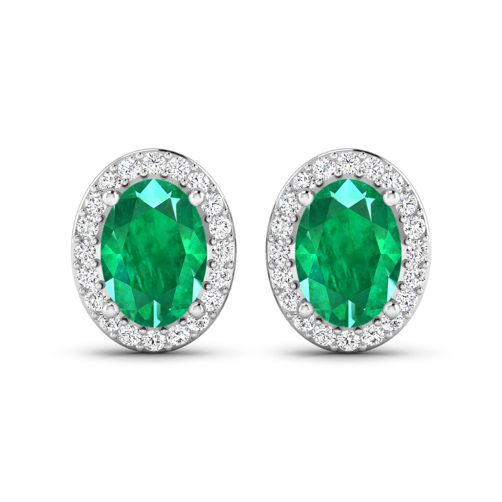Genuine Diamond and Zambian Emerald Studs