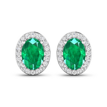 Load image into Gallery viewer, Genuine Diamond and Zambian Emerald Studs