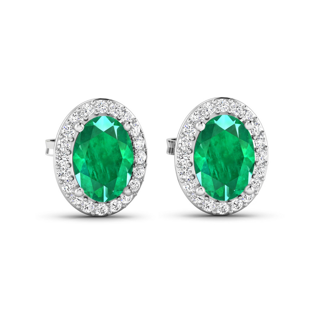 Genuine Diamond and Zambian Emerald Studs