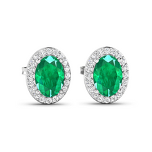 Load image into Gallery viewer, Genuine Diamond and Zambian Emerald Studs