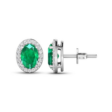 Load image into Gallery viewer, Genuine Diamond and Zambian Emerald Studs