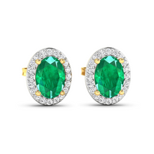 Load image into Gallery viewer, Genuine Diamond and Zambian Emerald Studs