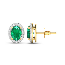 Load image into Gallery viewer, Genuine Diamond and Zambian Emerald Studs