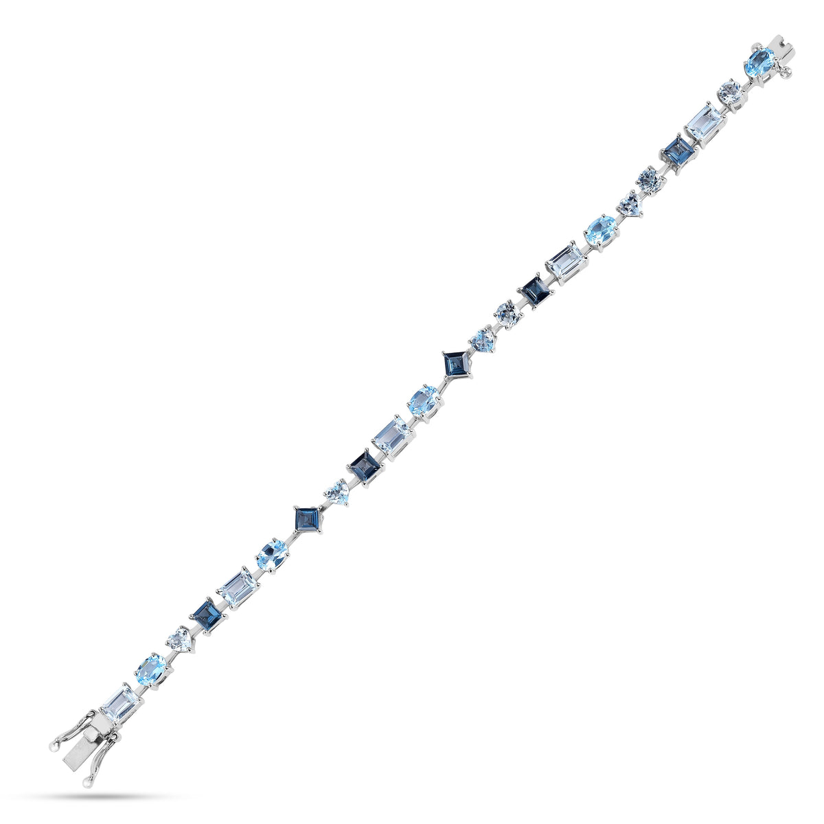 9.53 Ct Multi-Shape Blue Topaz Rhodium-Plated Silver Multi-Stone Bracelet