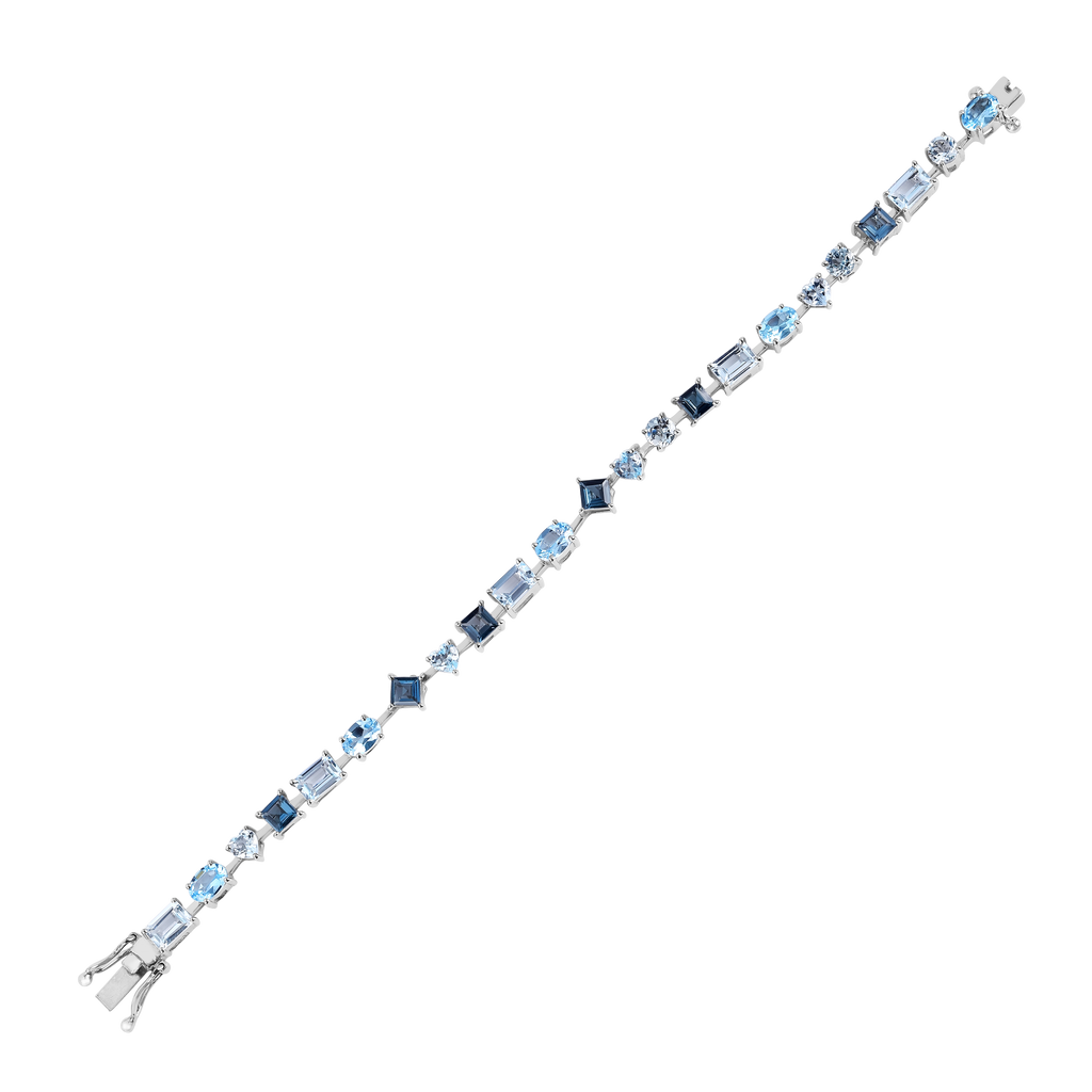 9.53 Ct Multi-Shape Blue Topaz Rhodium-Plated Silver Multi-Stone Bracelet