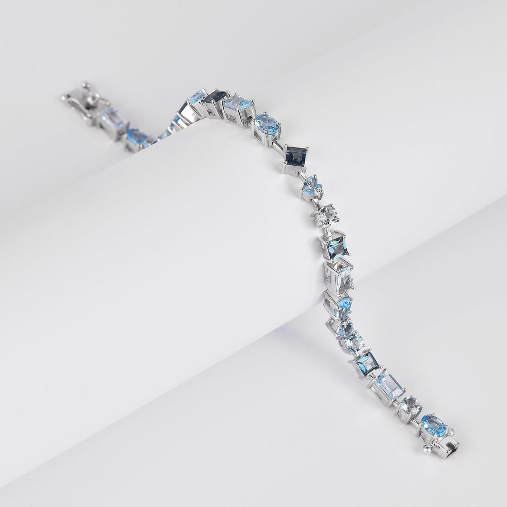 9.53 Ct Multi-Shape Blue Topaz Rhodium-Plated Silver Multi-Stone Bracelet