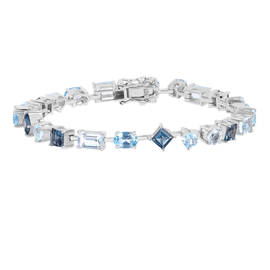 9.53 Ct Multi-Shape Blue Topaz Rhodium-Plated Silver Multi-Stone Bracelet
