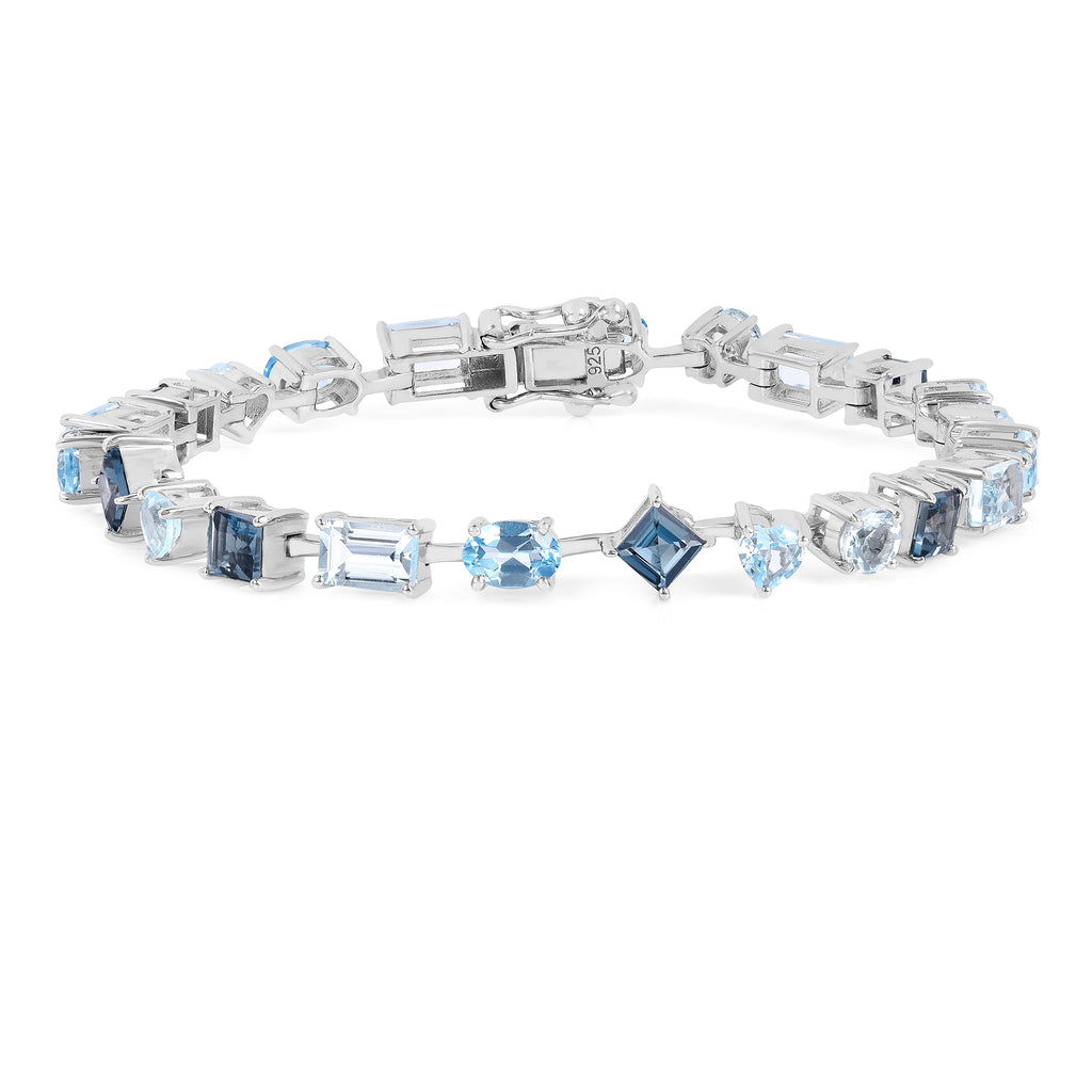 9.53 Ct Multi-Shape Blue Topaz Rhodium-Plated Silver Multi-Stone Bracelet