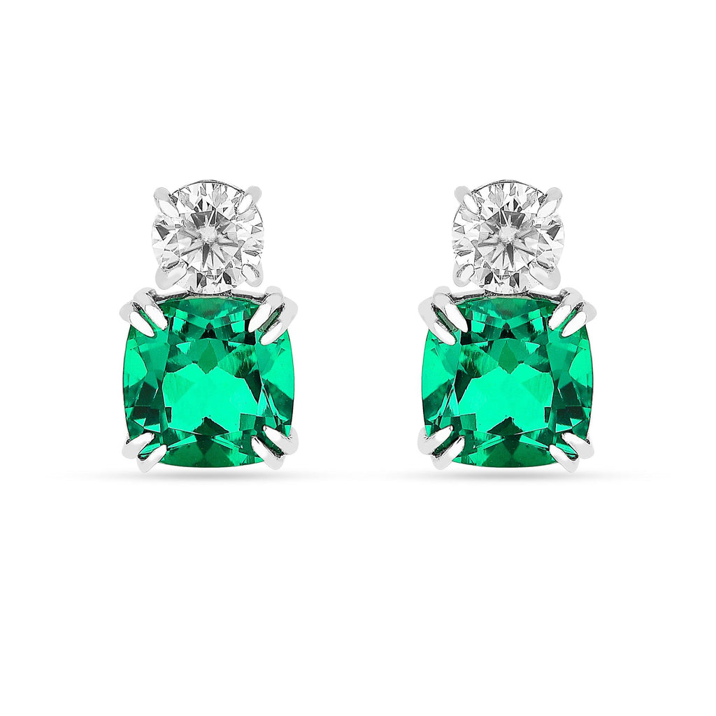 Green Colombian Created Emerald Stud Earrings