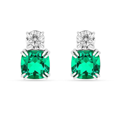 Green Colombian Created Emerald Stud Earrings