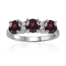 Load image into Gallery viewer, Three Stone Ring, Red Garnet Ring for Women, 925 Sterling Silver Ring, Red Gemstone Ring, January Birthstone Gift for Women and Girls