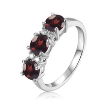 Load image into Gallery viewer, Garnet Three Stone Ring - FineColorJewels