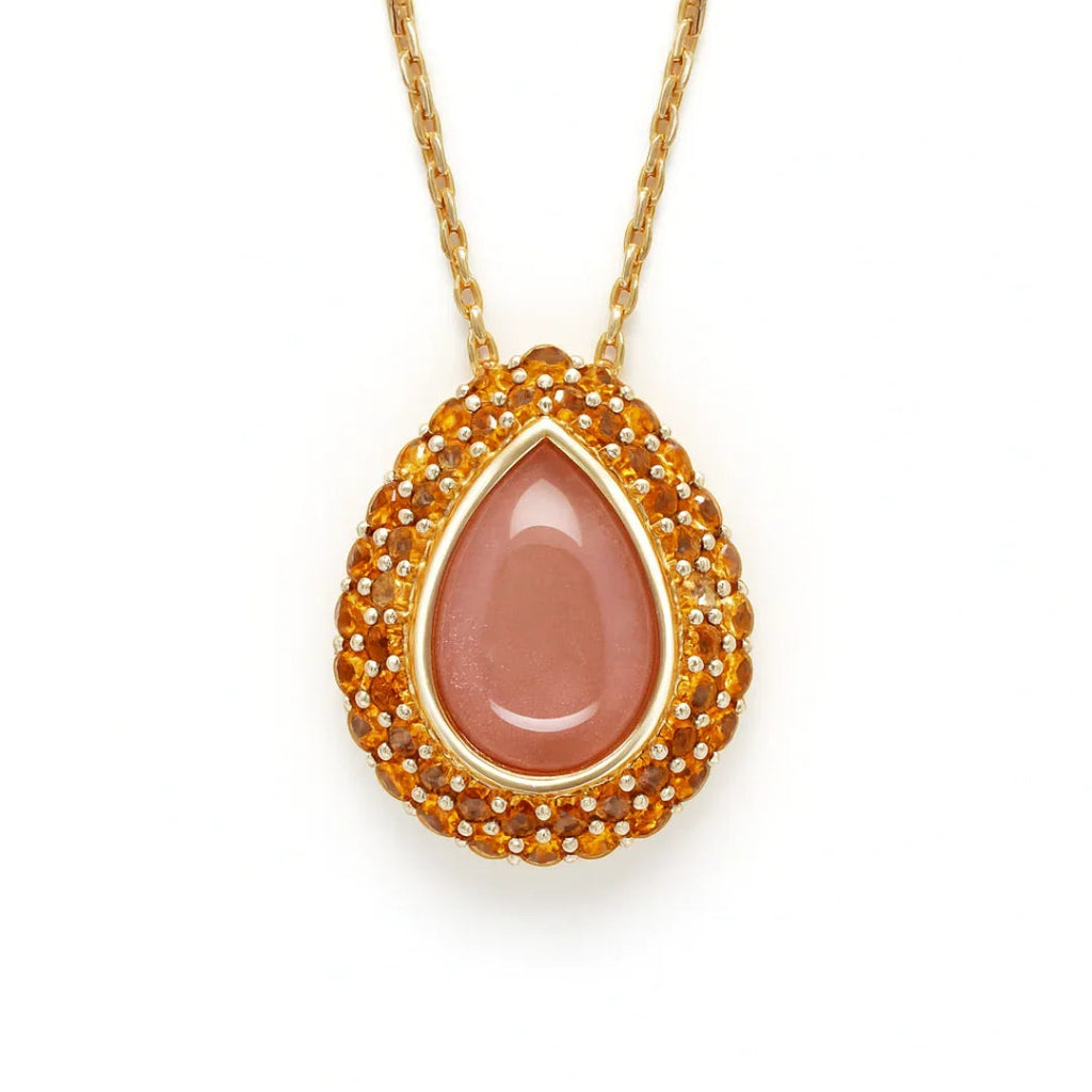 Orange Teardrop Moonstone Pendant Necklace