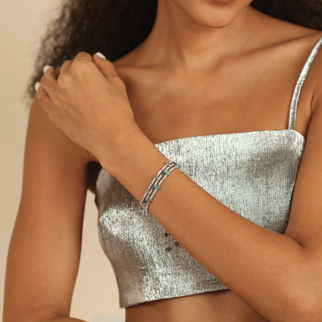 Elegant model hand showcasing the intricate details of ourSapphire Gemstone Bracelet September Birthstone Bracelet 