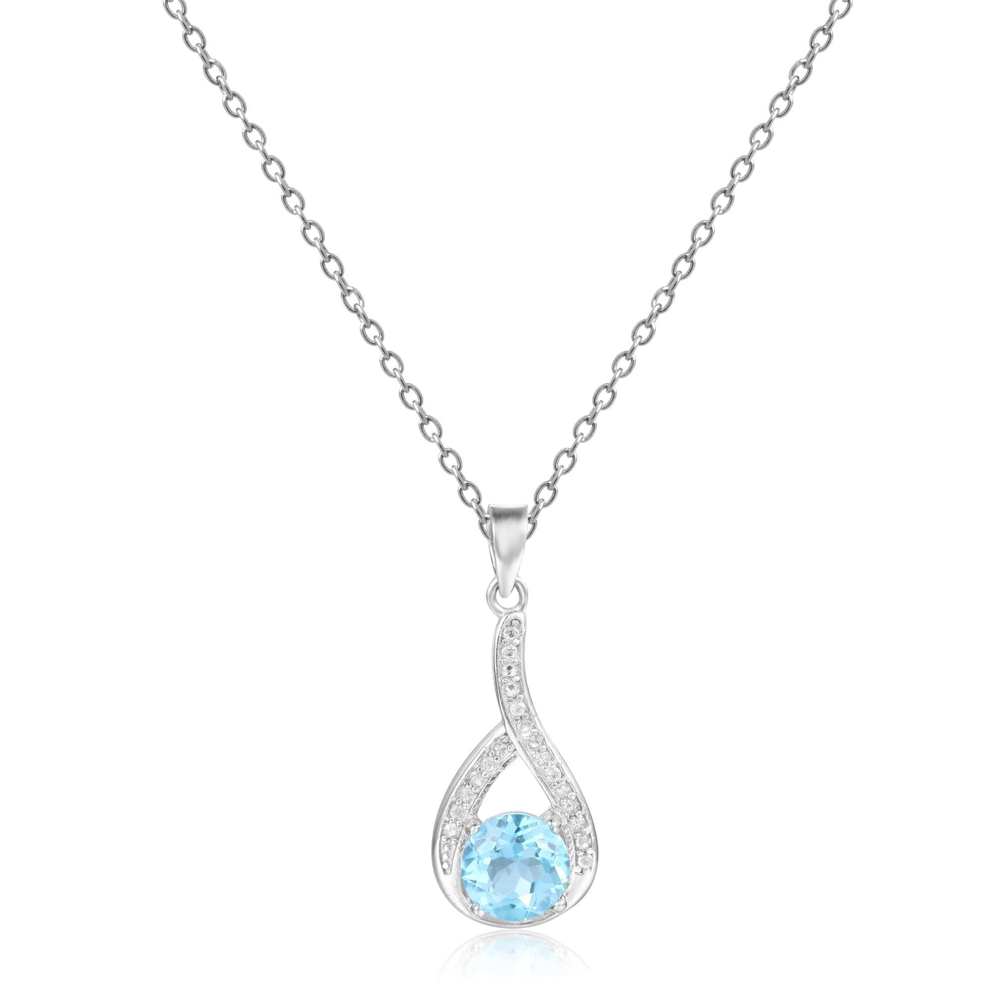 Blue Topaz Round Pendant Necklace - FineColorJewels
