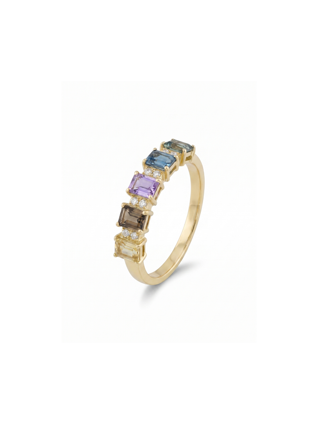 IGI Certified 1.27 Ct Multi Color Unheated Sapphire Prong 14K Yellow Gold Half Eternity Engagement Ring