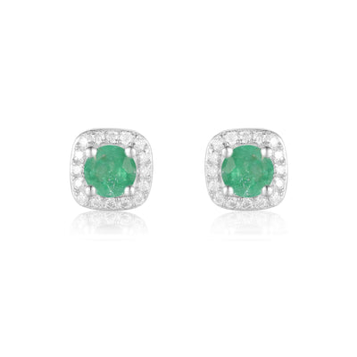 Genuine  Emerald Halo Earrings - FineColorJewels