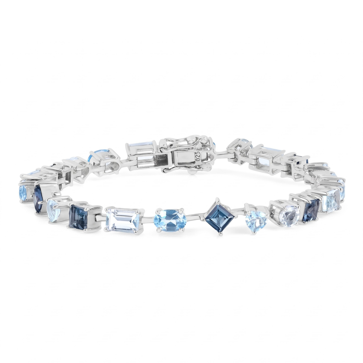 9.53 Ct Multi-Shape Blue Topaz Rhodium-Plated Silver Multi-Stone Bracelet