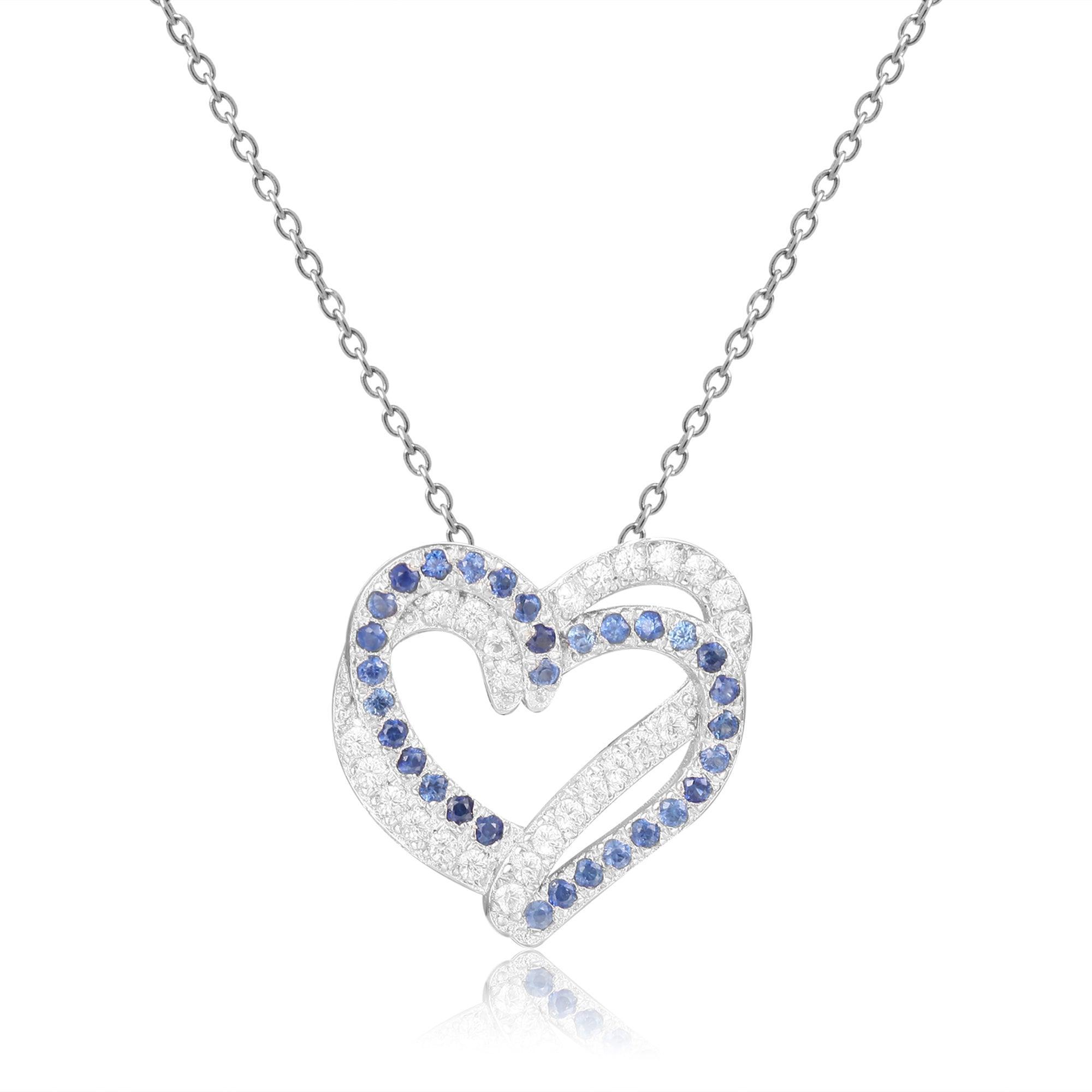 Blue Sapphire Open Heart Necklace - FineColorJewels