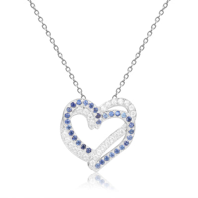 Blue Sapphire Open Heart Necklace - FineColorJewels