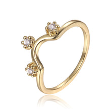 Load image into Gallery viewer, Arch Ring Gold Plated Natural White Sapphire Sterling Silver Ring, Round White Sapphire Ring, Yellow Gold Plated Silver Ring