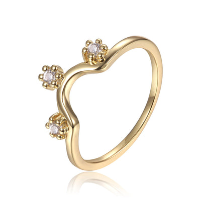 Arch Ring Gold Plated Natural White Sapphire Sterling Silver Ring, Round White Sapphire Ring, Yellow Gold Plated Silver Ring