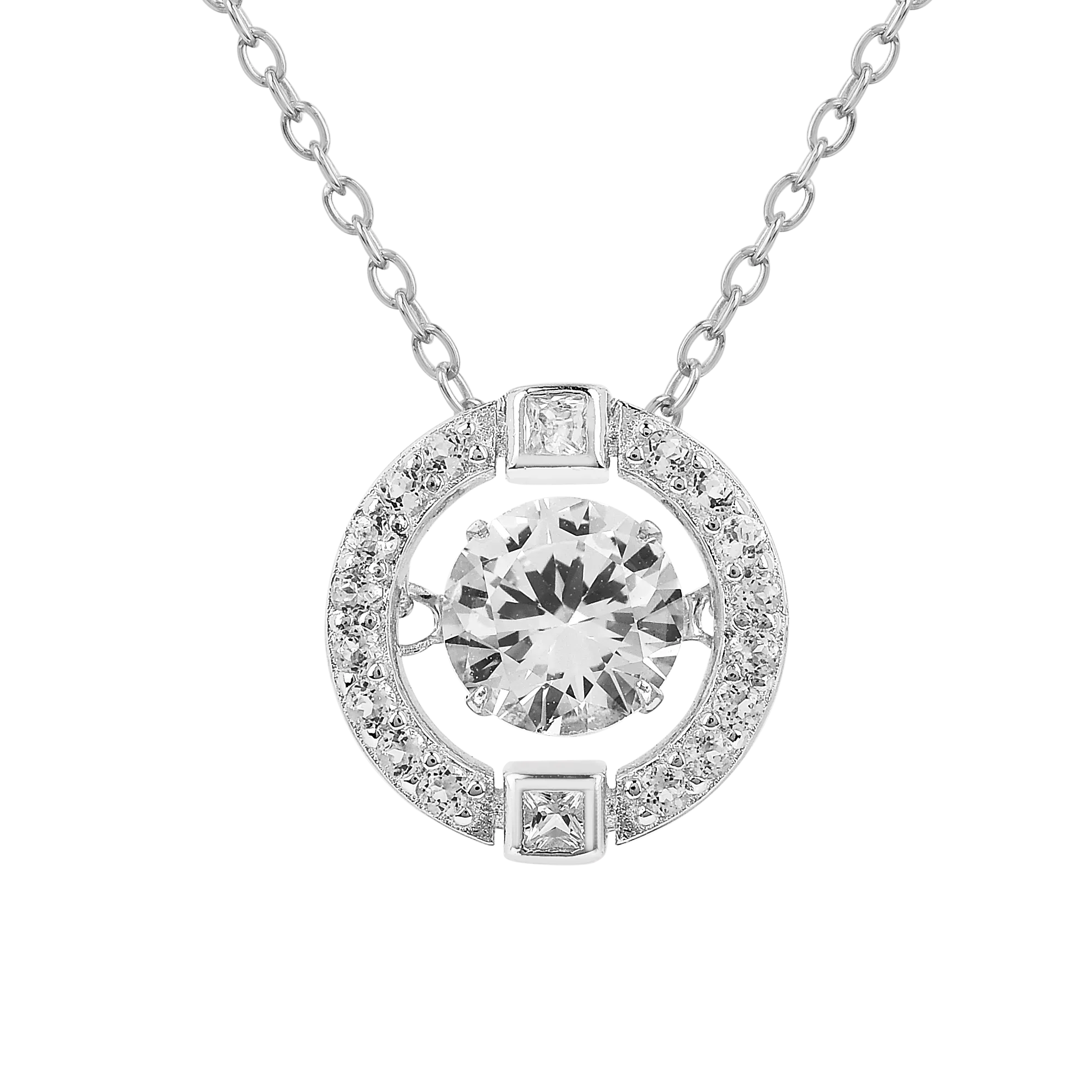 Dancing Stone White Sapphire Halo Necklace