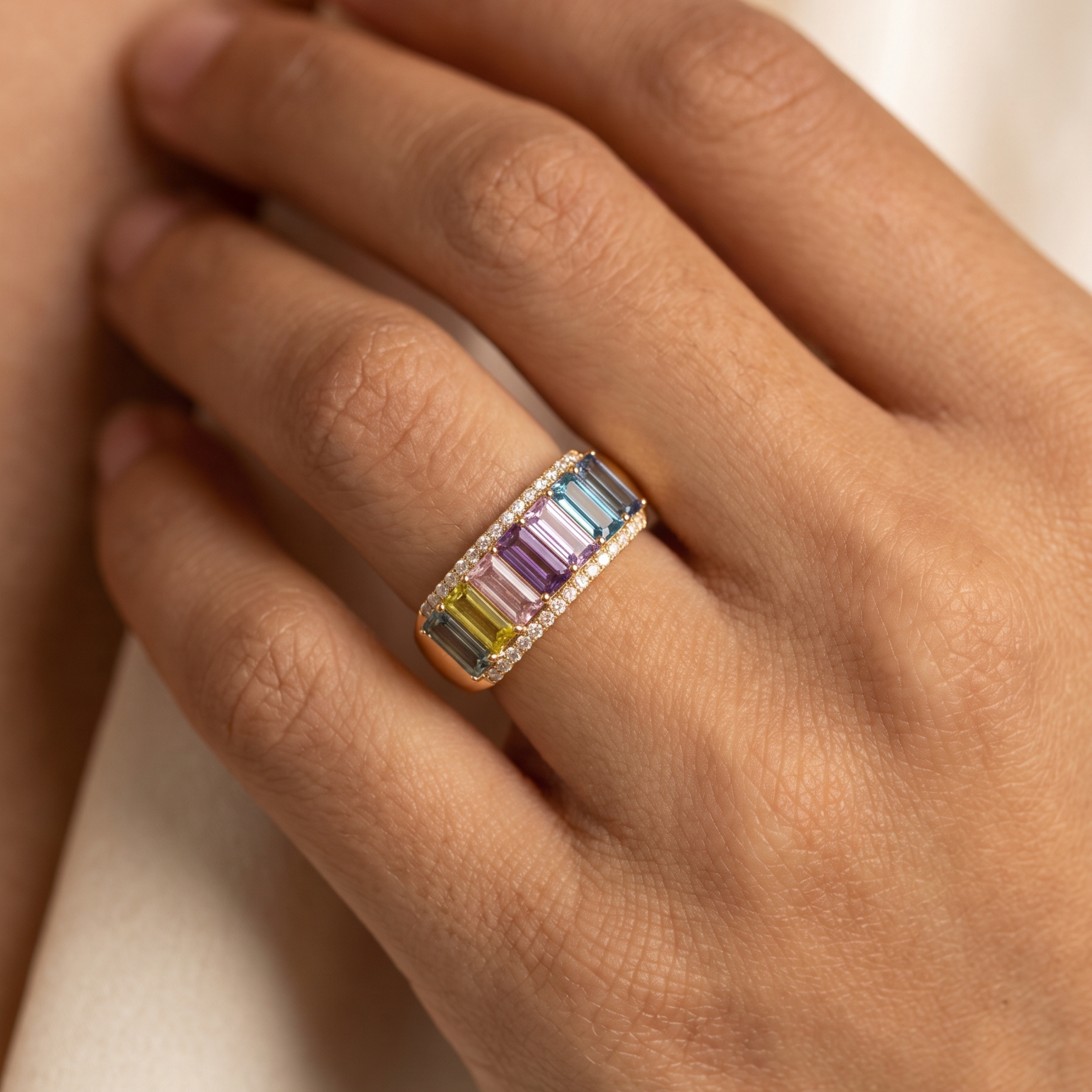 IGI Certified 2.35 Ct Baguette Multi Color Unheated Sapphire and Diamond 14K Gold Eternity Engagement Band Ring