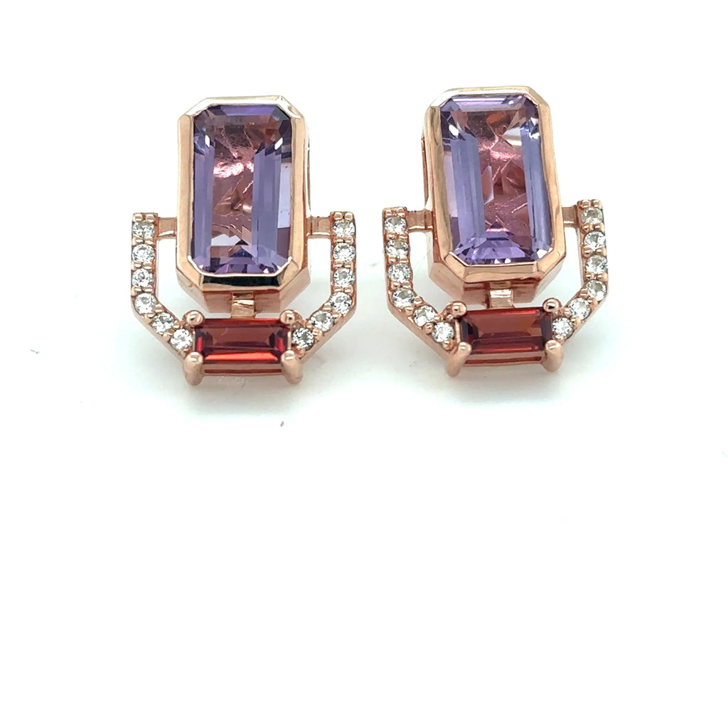 Emerald Cut Purple Amethyst Silver Stud Earrings