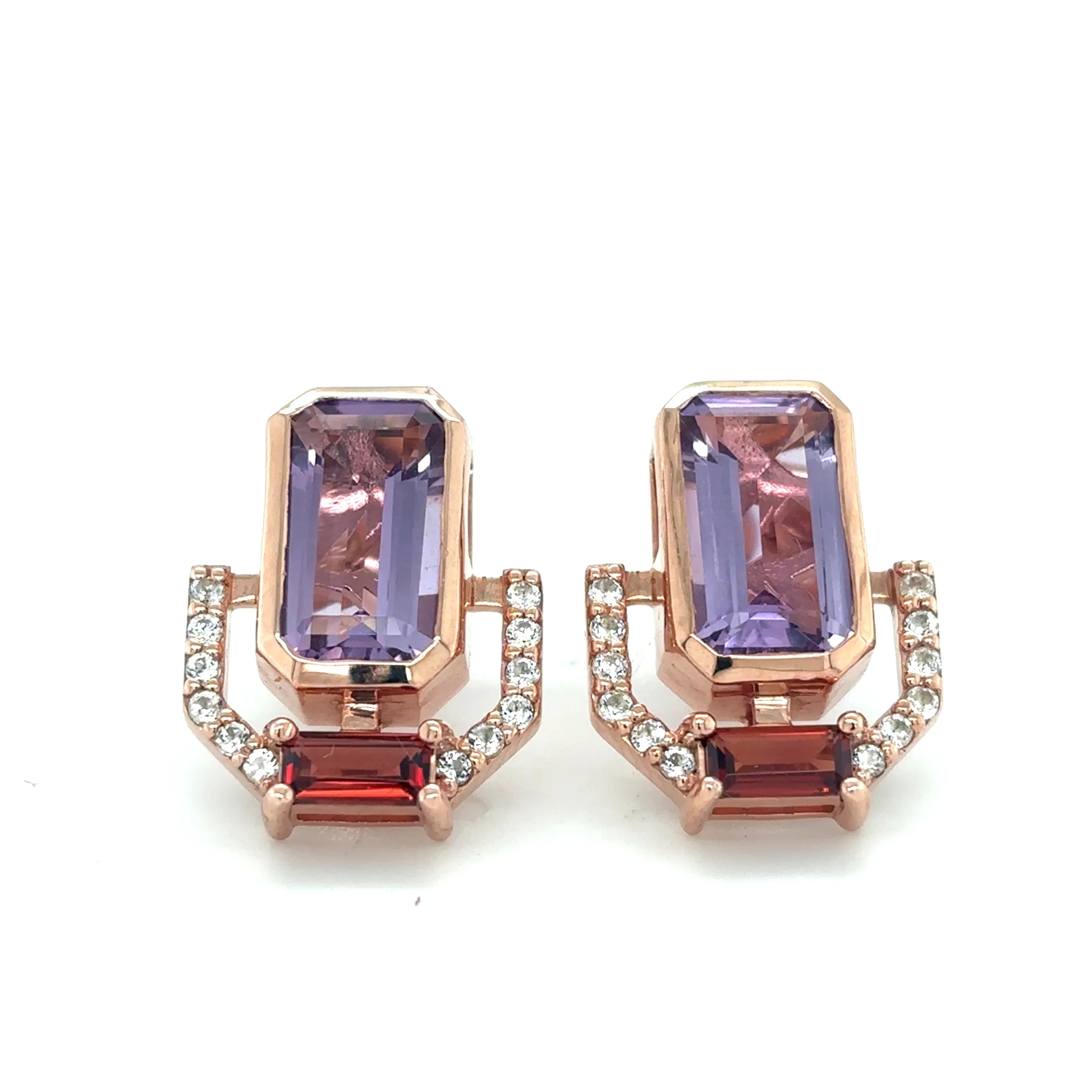 Emerald Cut Purple Amethyst Silver Stud Earrings