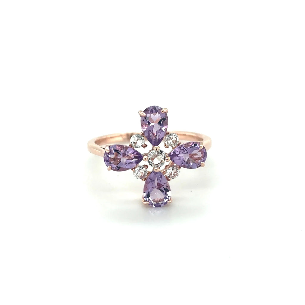 Natural Amethyst Four Leaf Clover Ring