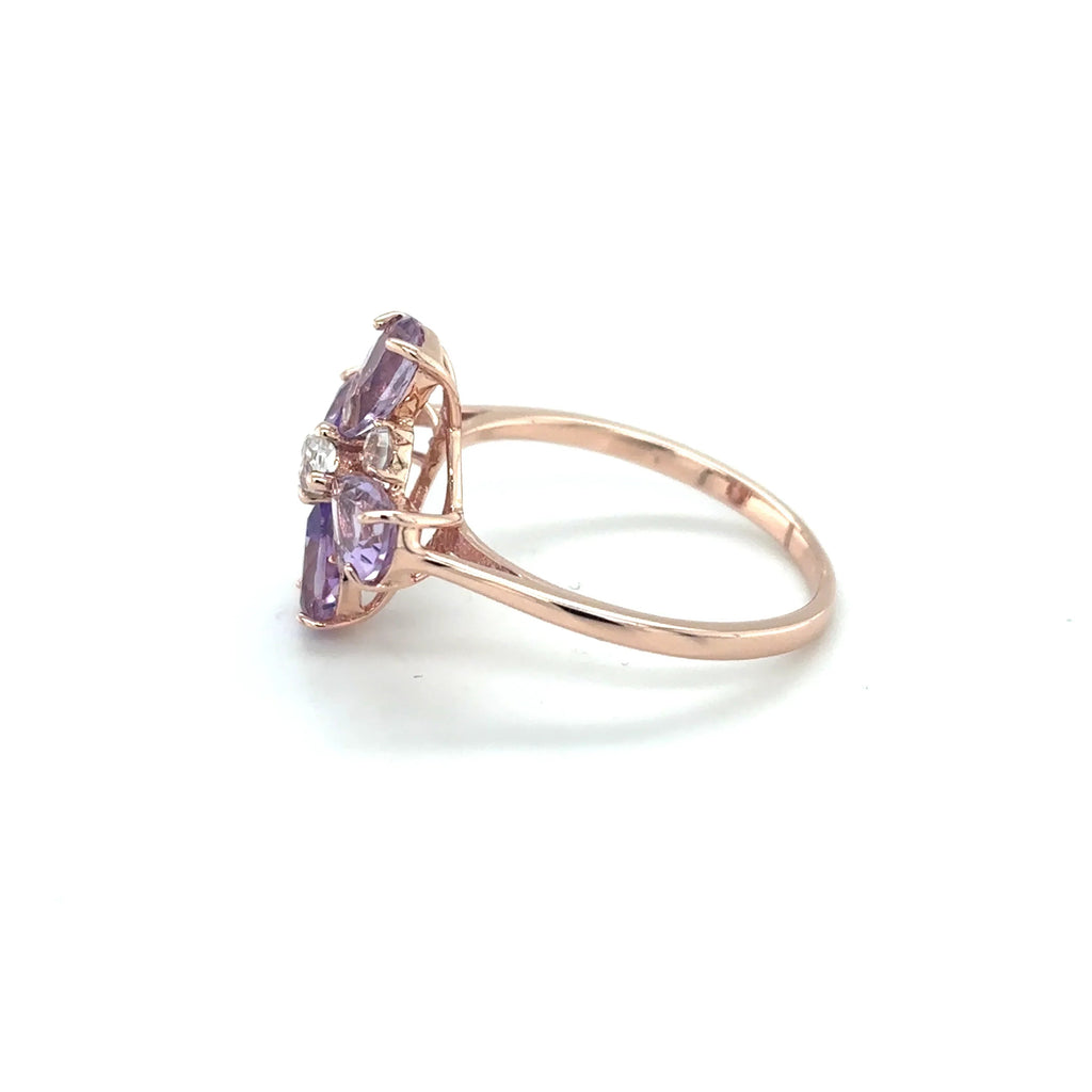 Natural Amethyst Four Leaf Clover Ring