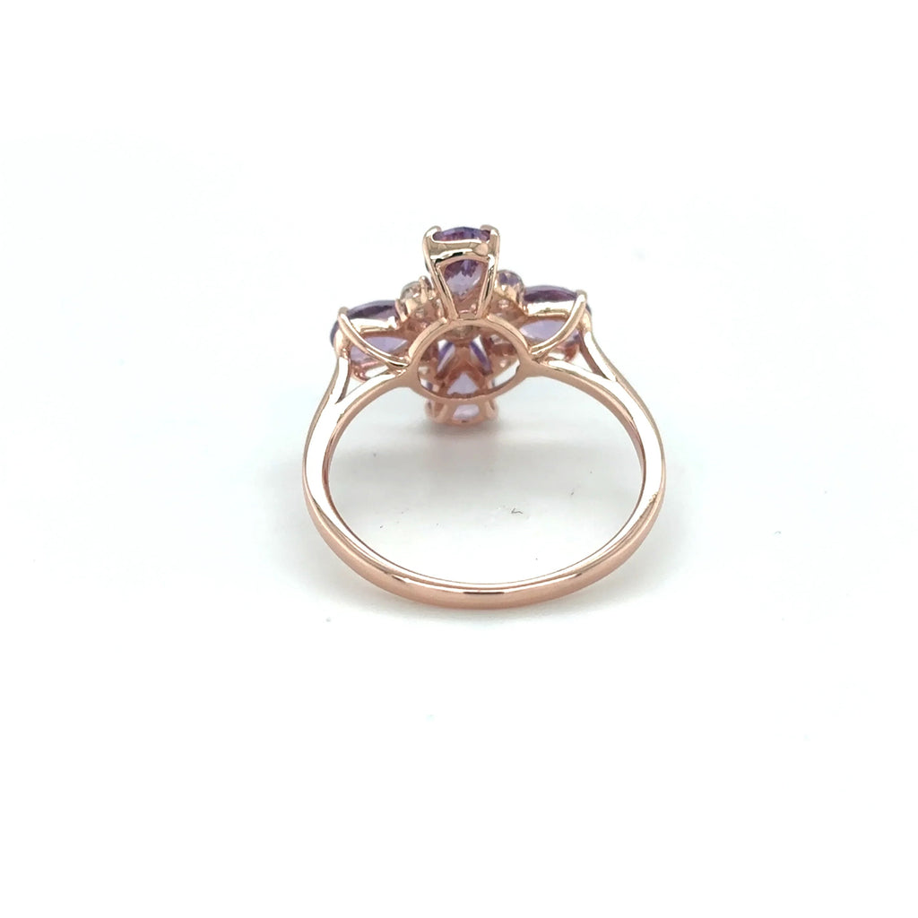 Natural Amethyst Four Leaf Clover Ring