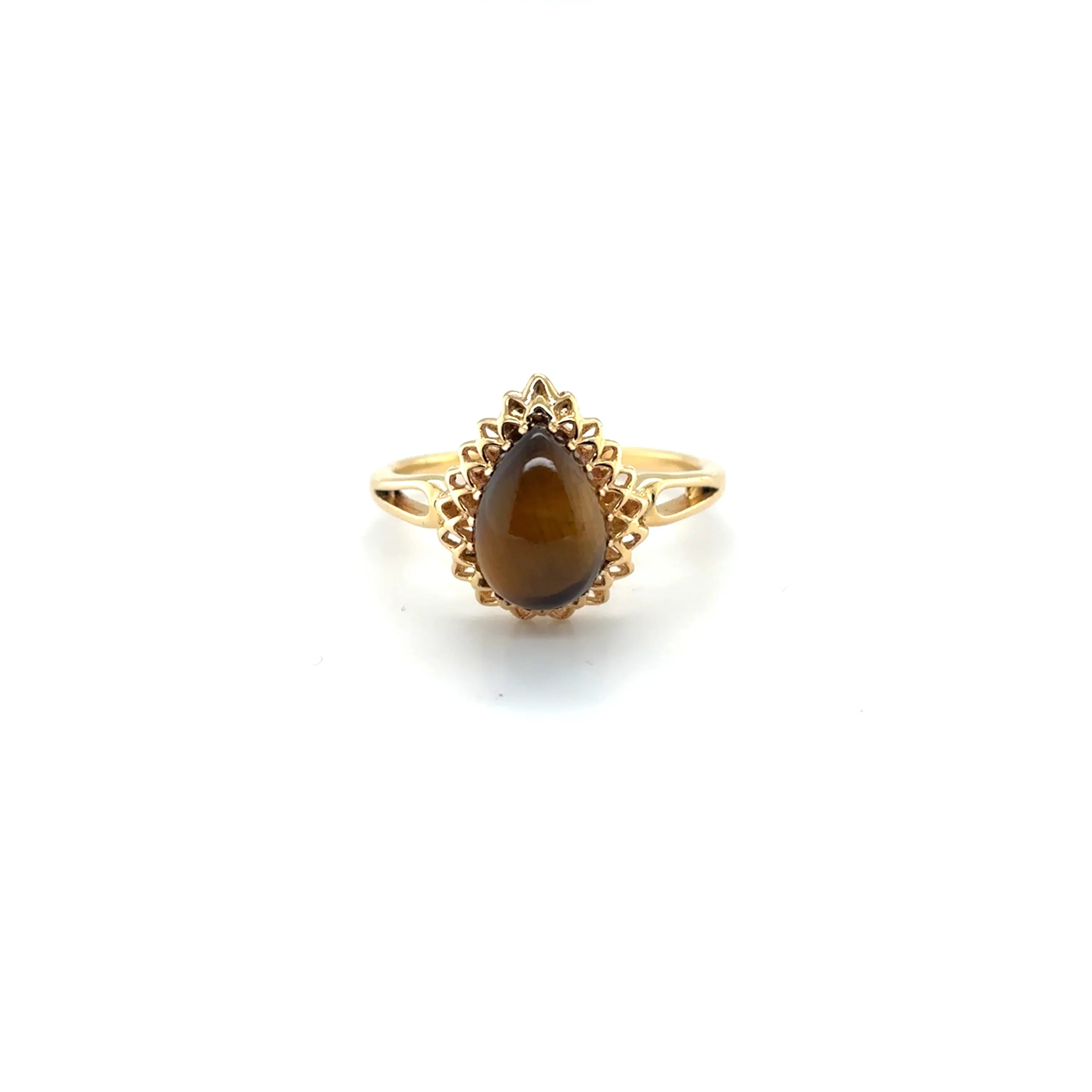 Golden Tigers Eye Pear Shaped Silver Ring