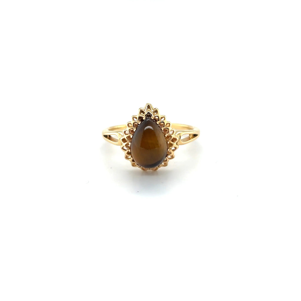 Golden Tigers Eye Pear Shaped Silver Ring