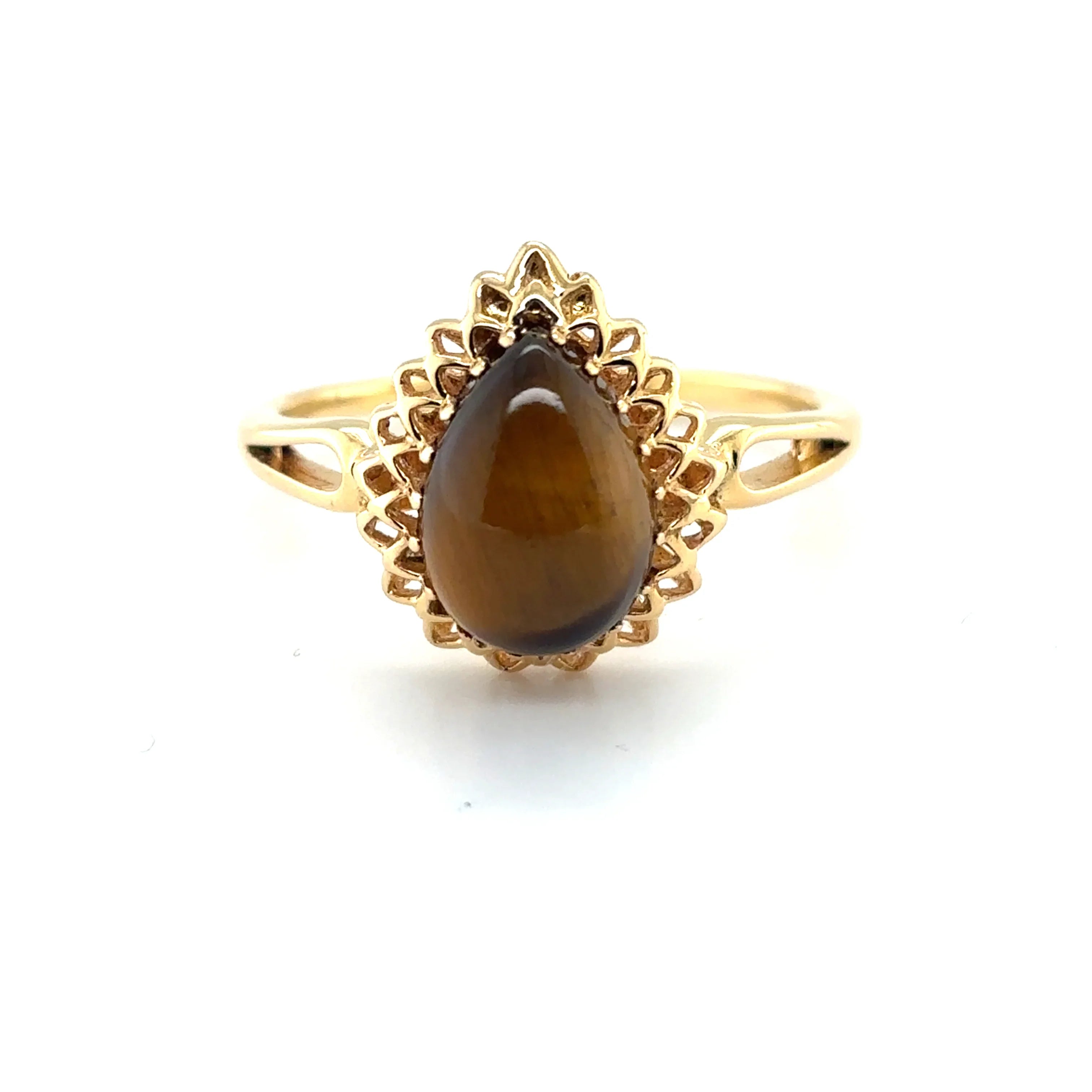 Golden Tigers Eye Pear Shaped Silver Ring