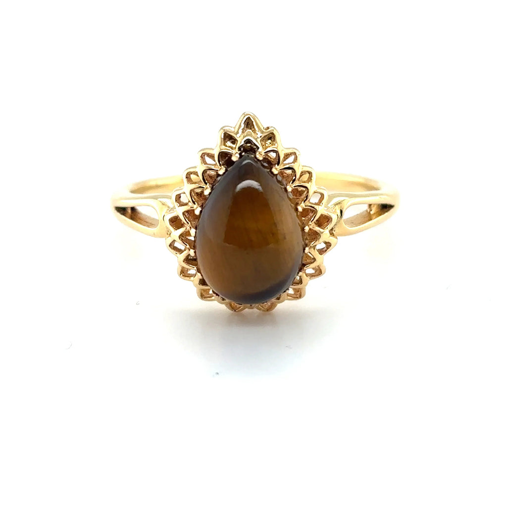 Golden Tigers Eye Pear Shaped Silver Ring