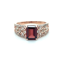 Load image into Gallery viewer, Emerald Cut Garnet and White Topaz Silver Ring