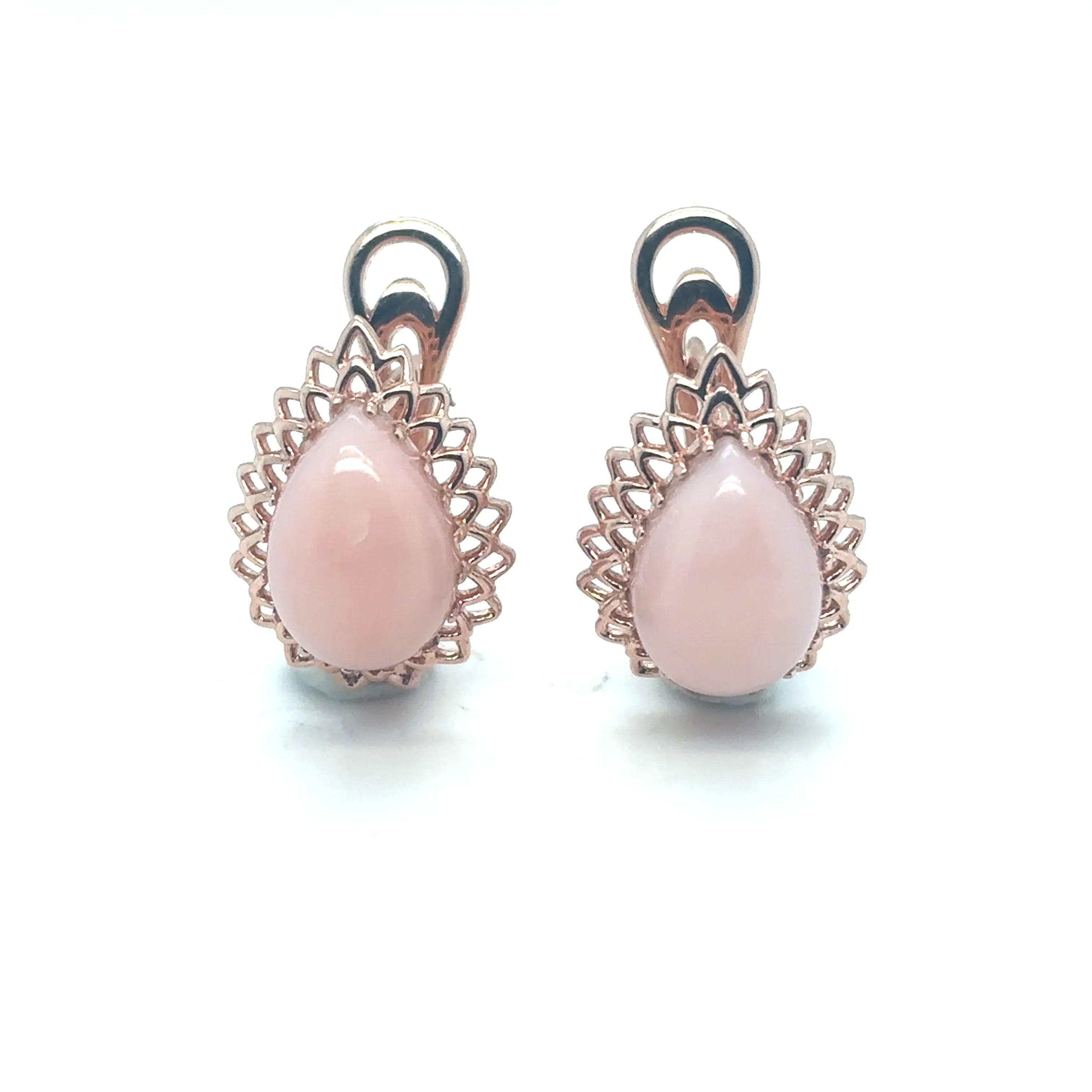 Natural Pink Opal Leverback Silver Earrings
