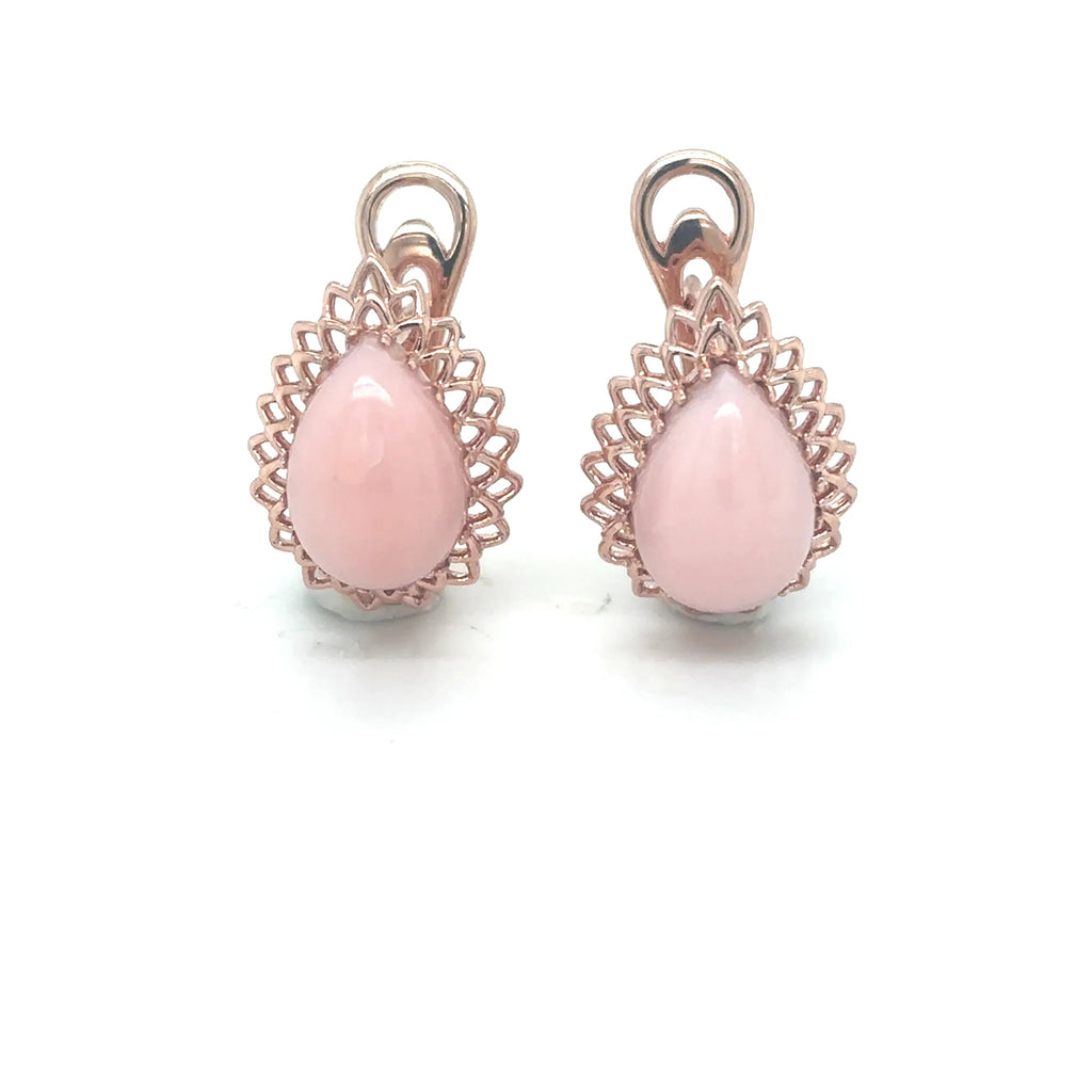 Natural Pink Opal Leverback Silver Earrings