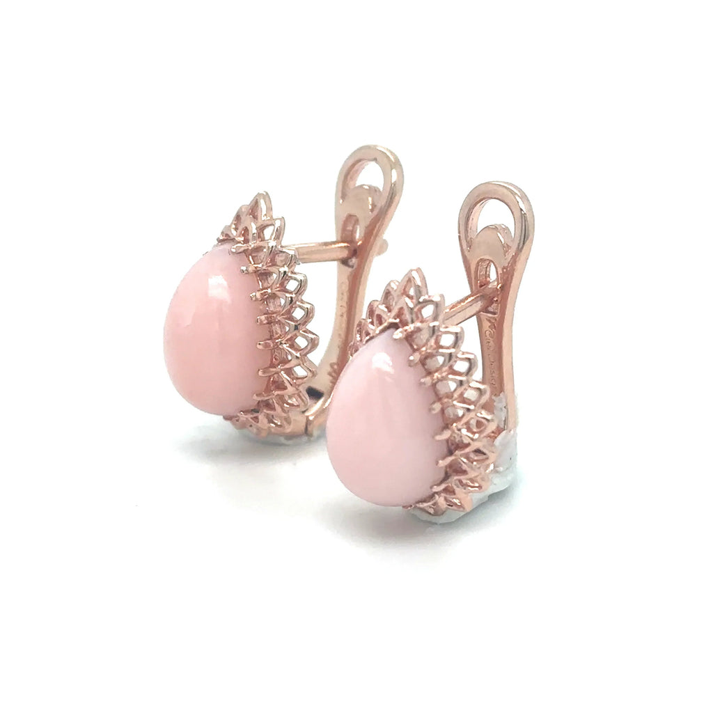 Natural Pink Opal Leverback Silver Earrings