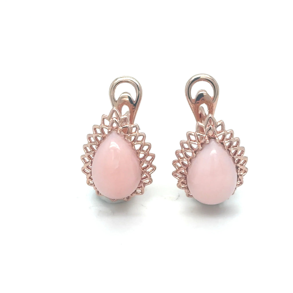 Natural Pink Opal Leverback Silver Earrings
