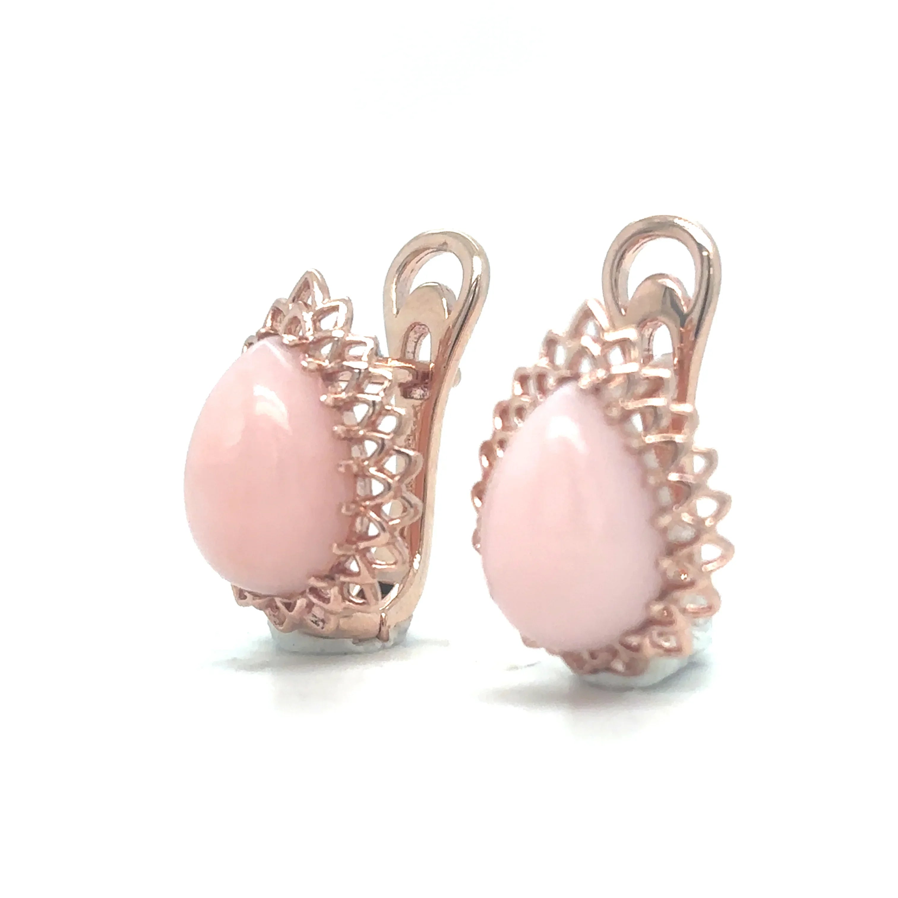 Natural Pink Opal Leverback Silver Earrings