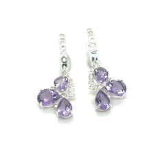 Load image into Gallery viewer, Natural Amethyst Three Stone Silver Dangle Earrings
