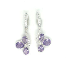 Load image into Gallery viewer, Natural Amethyst Three Stone Silver Dangle Earrings