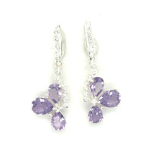 Load image into Gallery viewer, Natural Amethyst Three Stone Silver Dangle Earrings