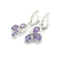Load image into Gallery viewer, Natural Amethyst Three Stone Silver Dangle Earrings