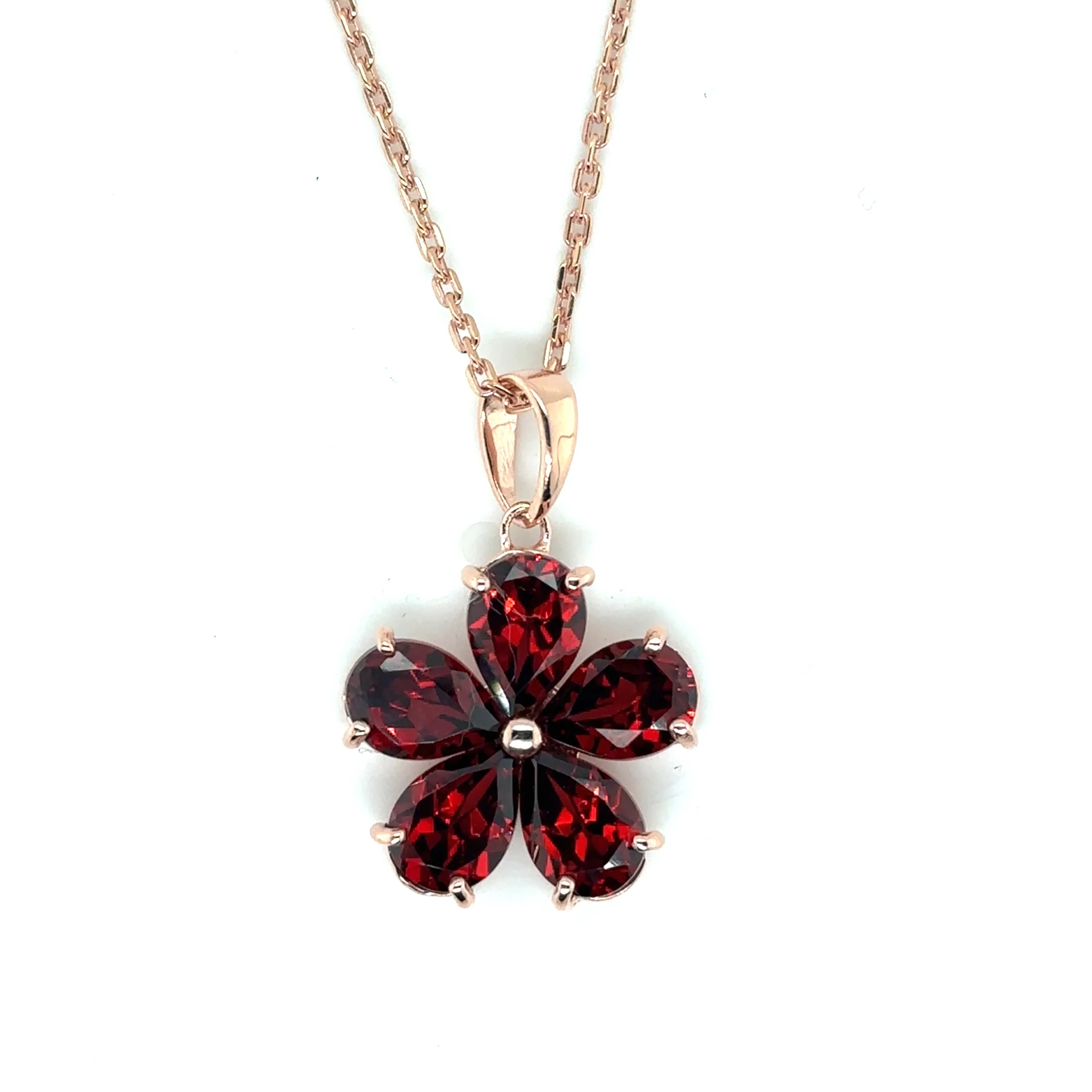 Natural Garnet Floral Pendant Necklace Silver