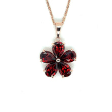 Load image into Gallery viewer, Natural Garnet Floral Pendant Necklace Silver